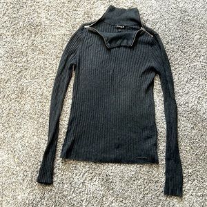 Express Gray Ribbed Zip Collar Sweater Top Size S/P